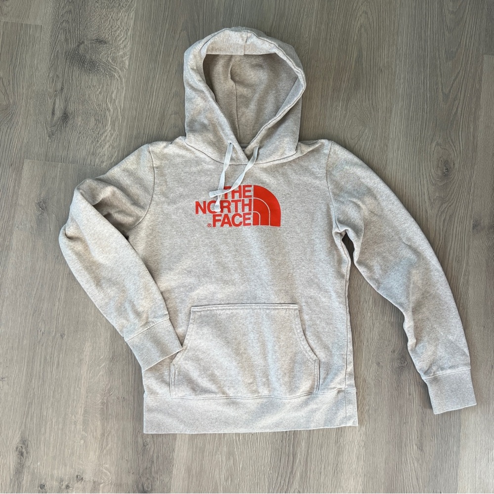 The North Face Heather Gray Hoodie with Red Logo